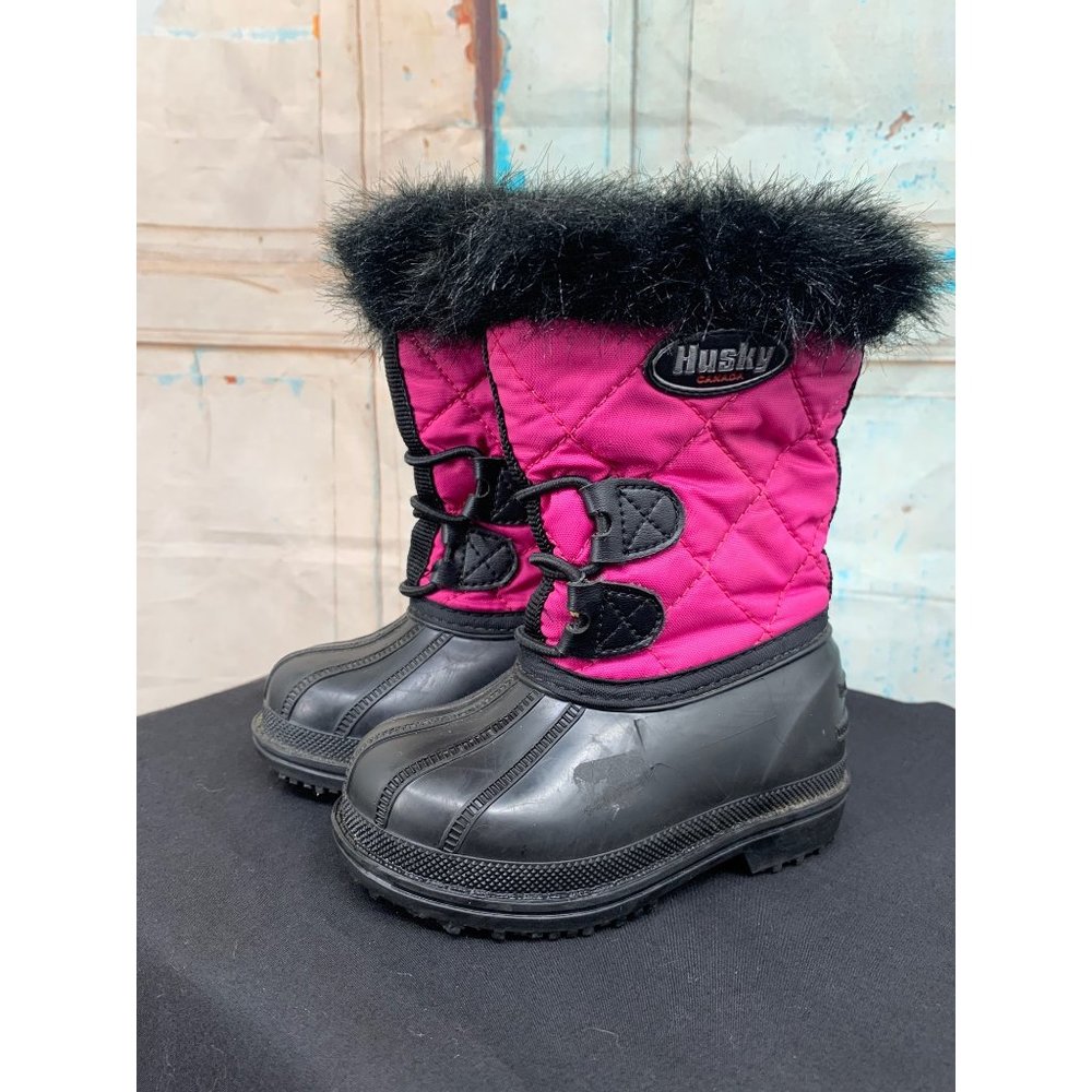 Husky Canada Girls Size 5 Pink Quilted with black rubber Faux Fur Trim